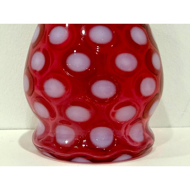 Mid-Century Modern Fenton Cranberry Red Opalescent Coin Dot Sugar Shaker Muffineer With Lid For Sale - Image 3 of 9