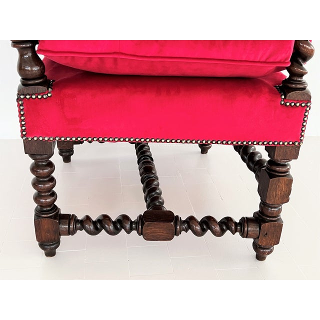 1950s Italian Baroque Throne Armchair in Walnut and Velvet, 1890s-1900s For Sale - Image 5 of 18