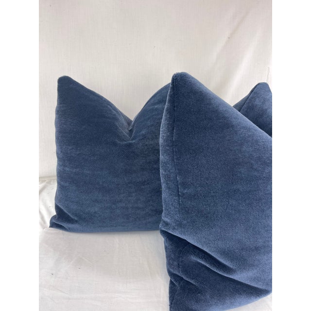 Transitional Schumacher "Regal Mohair" in Navy 22" Pillows-A Pair For Sale - Image 3 of 3