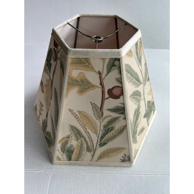 Vintage Hexagon Lampshade With Acorns and Acorn Leaf Fabric For Sale In Raleigh - Image 6 of 8