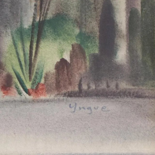 Paper Original Vintage Signed Yngve H. Olsen Landscape Watercolor Painting For Sale - Image 7 of 9