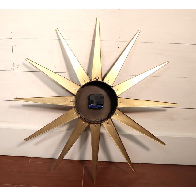 Gold Vintage Mid Century Elgin Starbust Wall Clock 50's 60's Modern Retro Gold Black For Sale - Image 8 of 10