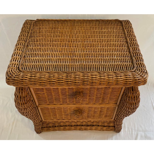 Wood Pair of Wicker/Rattan Chest of Drawers, Hollywood Regency Style Nightstands For Sale - Image 7 of 10