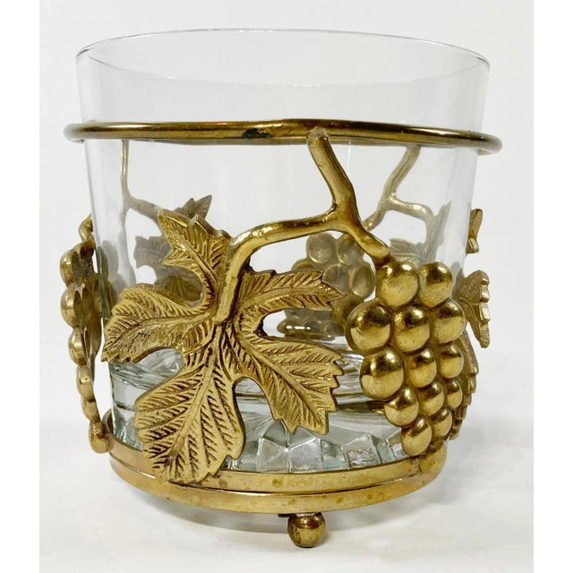 Vintage Cut Glass Ice Bucket With Brass Grape Motif Base For Sale - Image 4 of 10
