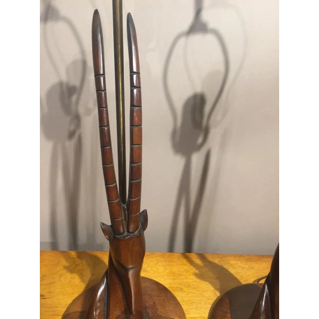 Mid-Century Carved Antelope Lamps - a Pair For Sale - Image 4 of 7