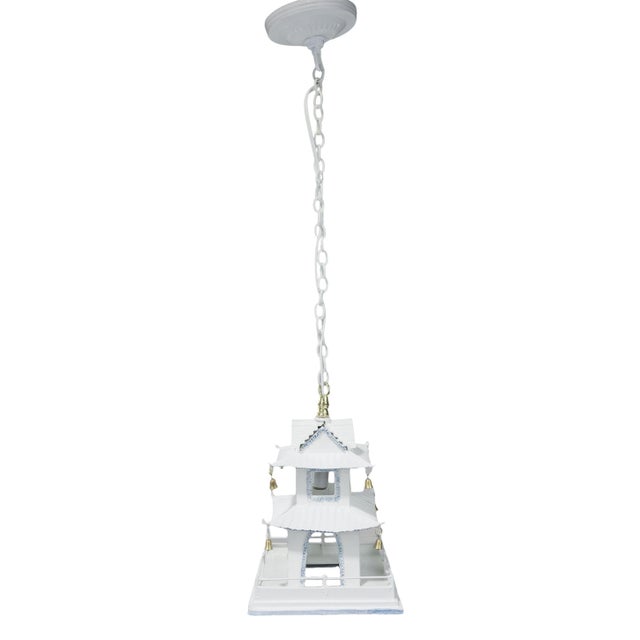 White Vintage White and Blue Double Tower Small House Mini Chandelier With Railing, Bell. For Sale - Image 8 of 10