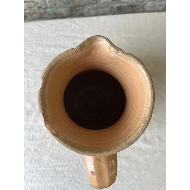 Burnt Orange Vintage Hand-Painted Terracotta Pitcher With Sunburst Motif For Sale - Image 8 of 9