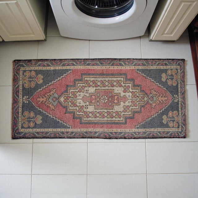 Contemporary 1970s Hand Knotted Small Turkish Rug Wool Door Mat Entry Decor - 21'' X 45'' For Sale - Image 3 of 12