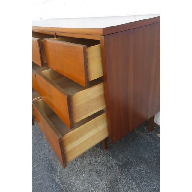 Brown Mid Century Modern Inlay Low Long Dresser Bathroom Vanity 6264 For Sale - Image 8 of 18