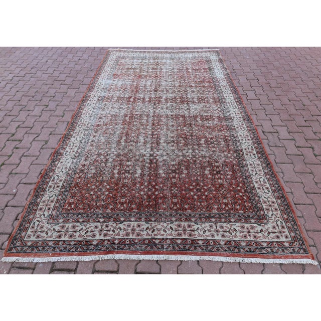 1950s Vintage Chinese Hand Knotted Red Floral Desing Oushak Area Rug For Sale - Image 13 of 13