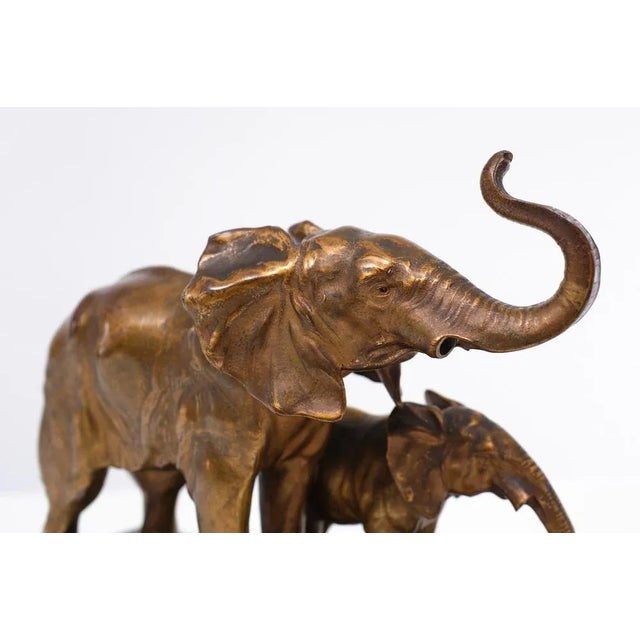 Stone Art Deco Two Elephants on Black Marble Base, France, 1925 For Sale - Image 7 of 12