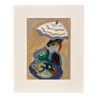 Circa 1950s Gouache on Paper of a Flower Vendor by Artist Andre Delfau For Sale