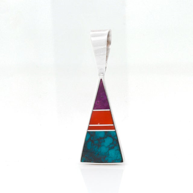 Late 20th Century Ray Tracey Knifewing Sterling Silver & Inlaid Gemstone Pendant For Sale - Image 5 of 12