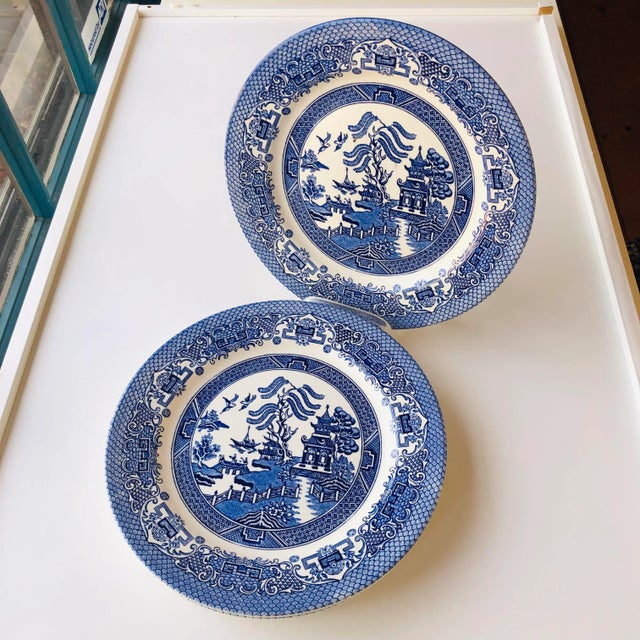 1990s 1990's English Ironstone Blue and White Dinner Plates- Set of 4 For Sale - Image 5 of 5