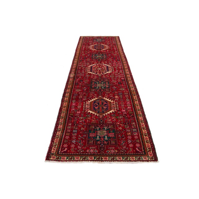 Red Vintage Heriz Persian Wool Runner in Red With Allover Design For Sale In New York - Image 6 of 8