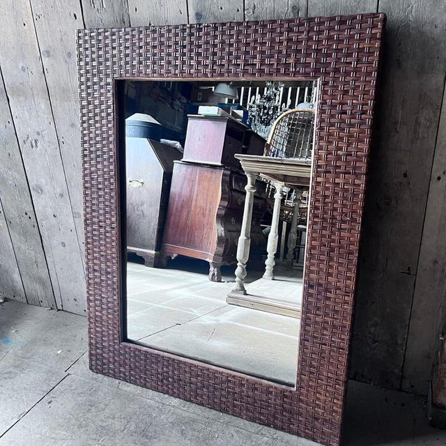 Vintage Wicker Framed Wall Mirror For Sale - Image 13 of 14