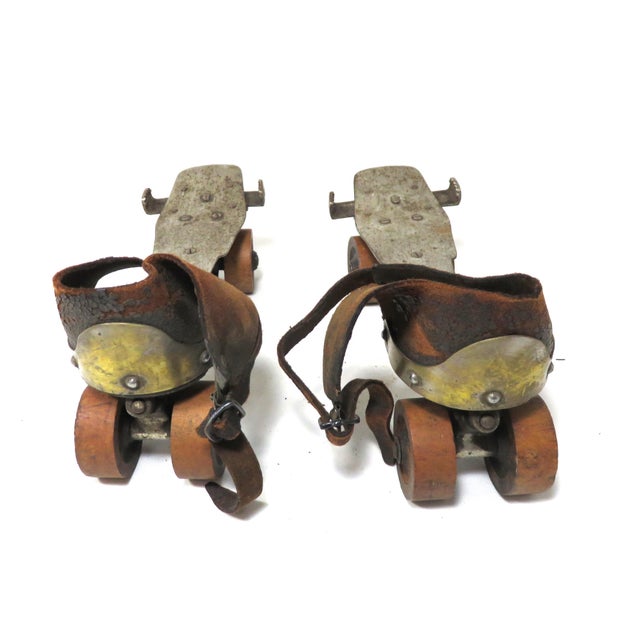Late 19th Century Early 1900s Antique American Wooden Wheel Roller Skates - a Pair For Sale - Image 5 of 13