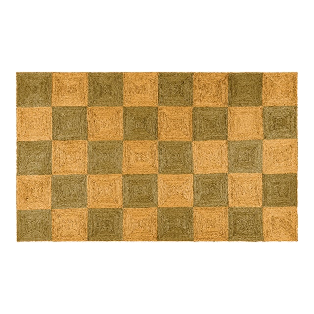 Part & Parcel Goods Jute Block Rug, 15'x20', Mustard and Olive For Sale