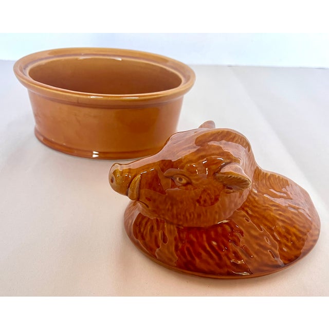 Mid 20th Century Geo French Faience Brown Ceramic Boar Terrine For Sale - Image 13 of 18