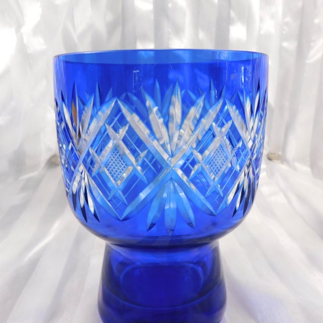 Traditional Blue Cut to Clear Vase or Bowl For Sale - Image 3 of 3
