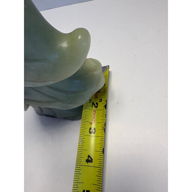 Vintage Green Jade-Style Guanyin Stone Sculpture – Asian Serpentine Carving, 8.5” Figurine Mid Century Buddhism Spiritual Meditation For Sale - Image 9 of 10