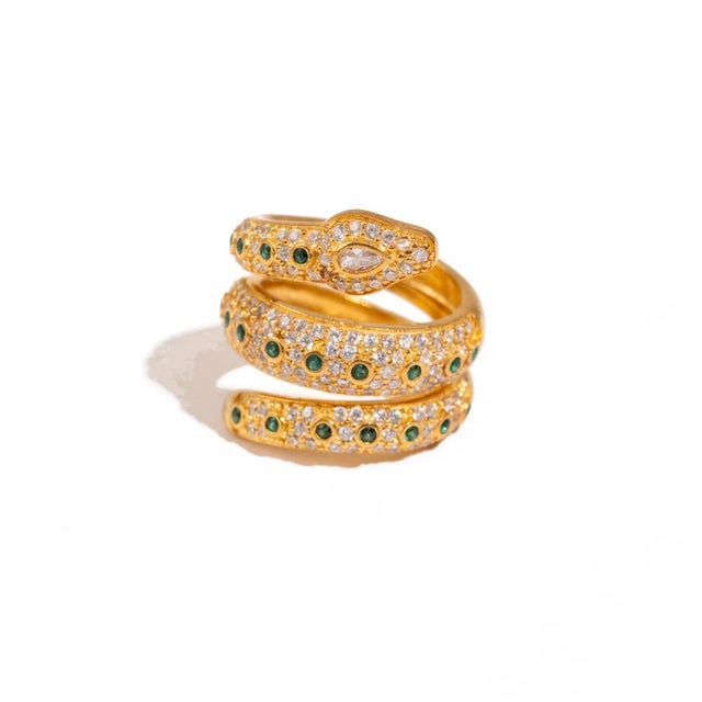 Mystic Serpent Emerald & Diamond Triple Wrap Ring, Size 4 For Sale In Miami - Image 6 of 7
