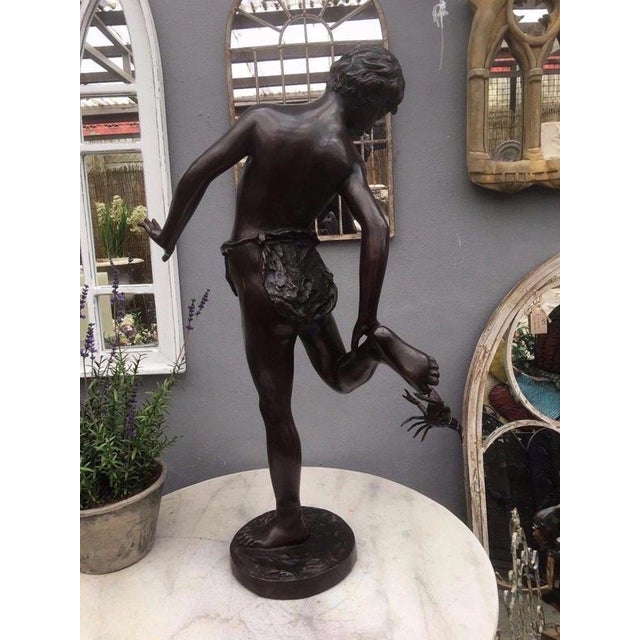 Italian Bronze Boy with Crab Figural Garden Sculpture For Sale - Image 6 of 12