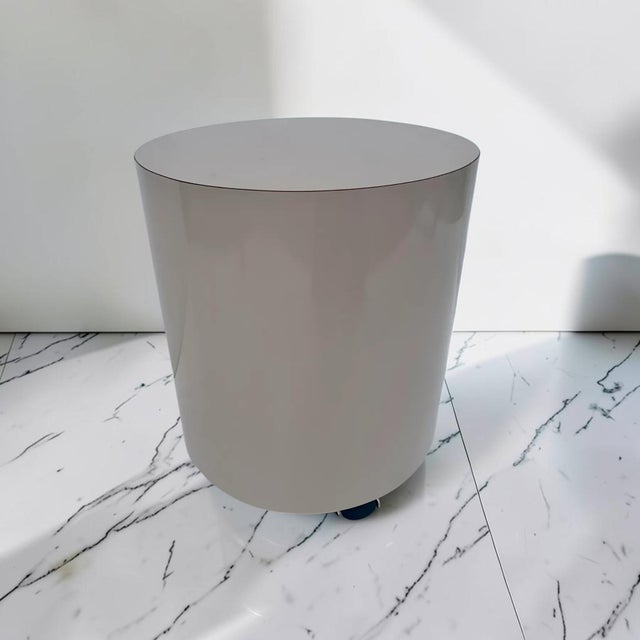 Metal 1980s Cylindrical Laminate Stool on Casters For Sale - Image 7 of 8