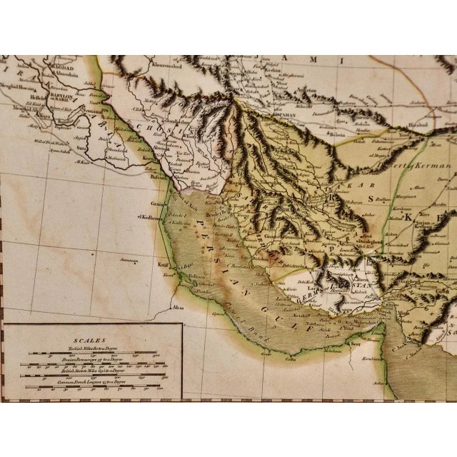 Persia & Afghanistan: A Framed Hand-Colored 17th Century Map by John Cary, 1801 For Sale In San Francisco - Image 6 of 10