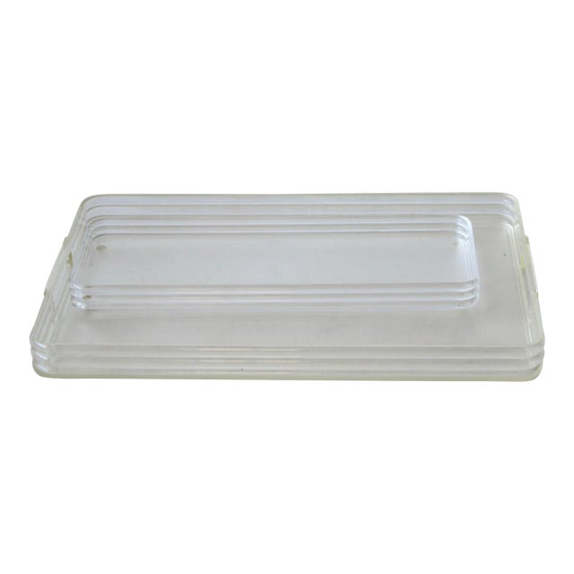 Sally Designs Art Deco Modern Lucite Acrylic Rectangular Tray-A Pair For Sale
