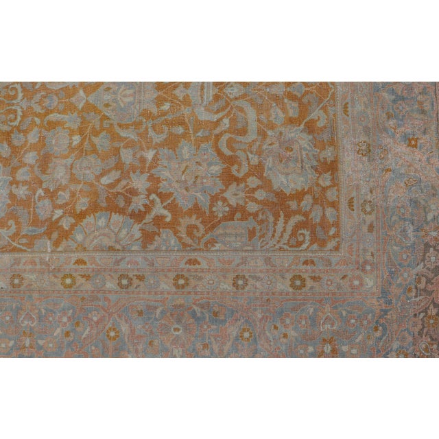 Saffron Antique Indian Amritsar Rug in Light Orange/Saffron, Pink, Light Blue & Green 9'10 X 13'3 For Sale - Image 8 of 17