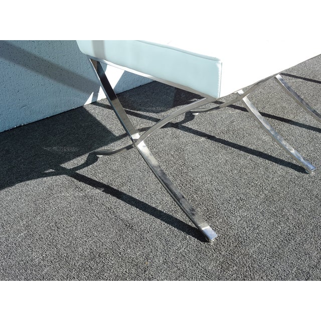 White Pair of Mid Century Modern Tufted Side Chairs ~ Barcelona Style For Sale - Image 8 of 12