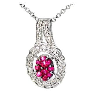 1970s 14K White Gold Ruby Diamond Filigree Pendant Estate Designer Jewelry For Sale