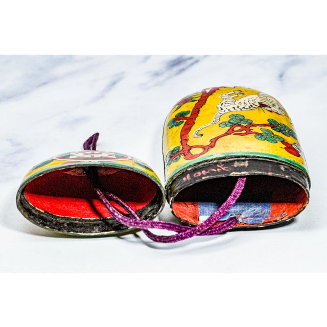 Colorful Hand Painted Antique Lacquer Asian Chinese Tiger Eyeglass Spectacle Case Chinoiserie Home Decor For Sale - Image 15 of 15