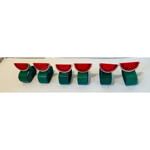 Nice vintage set of six paper mache watermelon shaped napkin rings!