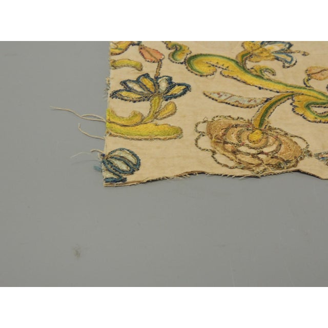 Antique Orange and Green Italian Embroidery Fragment Textile For Sale - Image 4 of 5