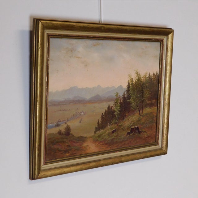 Mountain Valley Scene Framed Oil Painting On Board - Artist's Signature Illegible For Sale - Image 4 of 13