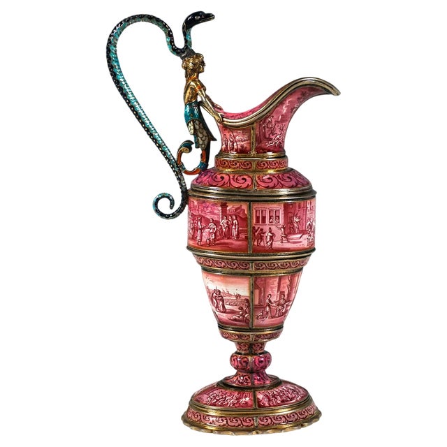 Viennese Silver Jug with Finest Enamel Painting by Hermann Boehm, 1870 For Sale