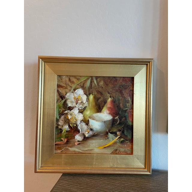The canvas size is 12x12 inches The frame size is 17x17 inches I bought this oil painting directly from the artist Elena...