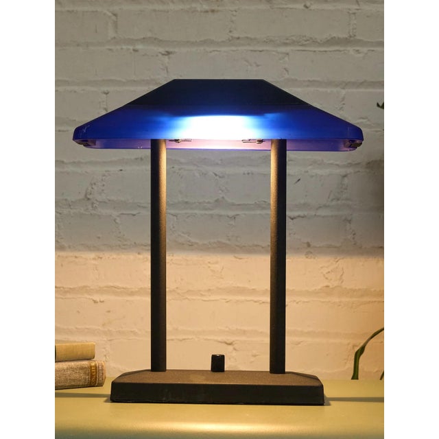 Metal Vintage Postmodern Cobalt Blue and Black Double Arm Desk Lamp For Sale - Image 7 of 11