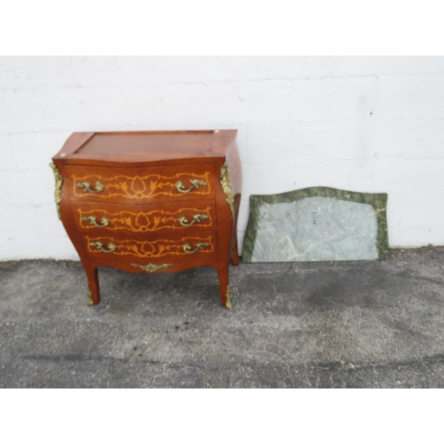 Wood French Marble Top Bombay Serpentine Inlay Commode Dresser Bathroom Vanity 6230 For Sale - Image 7 of 17