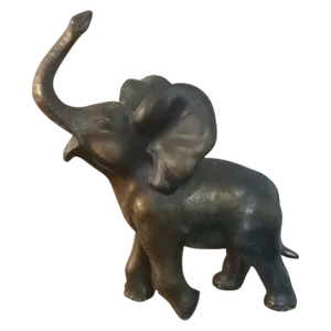 1980s Solid Brass Trunk-Up Lucky Elephant Mounted on Marble Pedestal