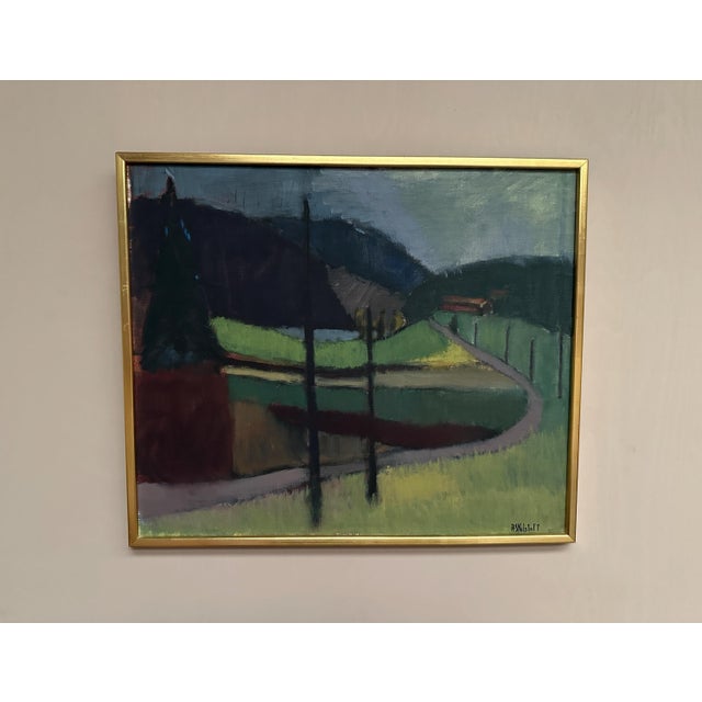 Original Vintage Swedish Oil on Canvas – “Landscape” by Anna‑Stina Lorentze Nilstoft (1928–2017) – Signed – Framed – 59 ×...