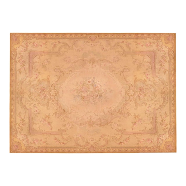 Antique French Aubusson Decorative Flatweave Carpet, in Room Size w/ Soft Colors For Sale