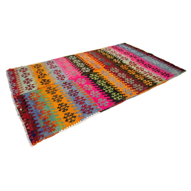 Boho Chic Colorful Vintage Turkish Kilim Rug For Sale - Image 3 of 7