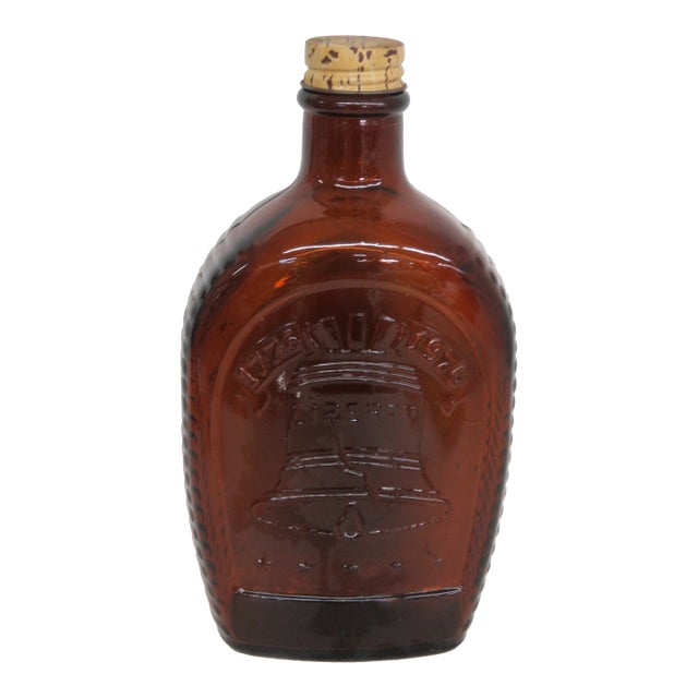 Log Cabin Syrup Bottle 1776 Bicentennial 1976 Amber Glass Flask With Cap 4693b For Sale