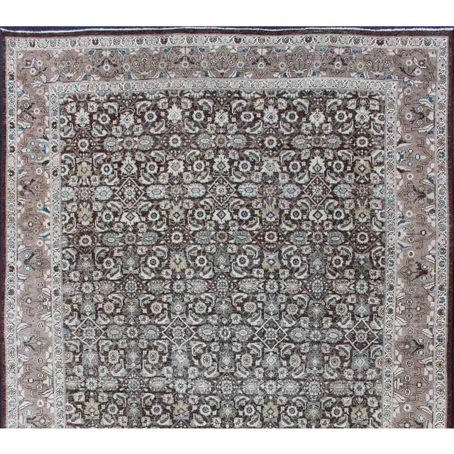 Tribal Chocolate Brown Background Antique Persian Tabriz Rug With All-Over Design For Sale - Image 3 of 16