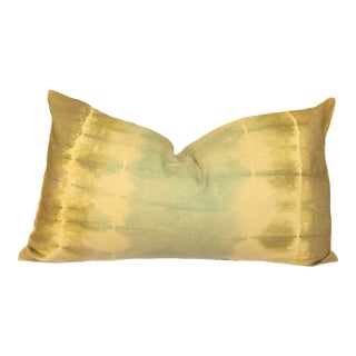Kevin O'Brien Designer Feather and Down Green and Yellow Tie-Dye Pillow For Sale