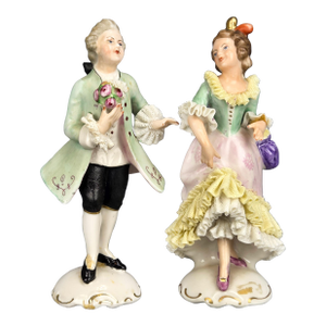1930's Antique Fine Porcelain Dresden Couple Figurines Germany - Set of 2
