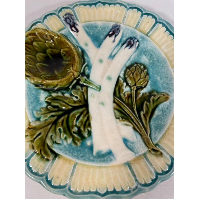Late 19th Century Antique 1890s French Salins Majolica Asparagus Plate For Sale - Image 5 of 15